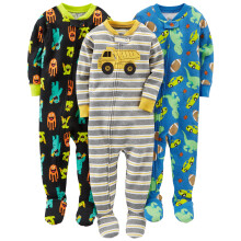 Simple Joys by Carter's Baby Boys' 3-Pack Snug Fit Footed Pajamas, Black Monster/Blue Dinosaur/Grey Stripe, 24 Months