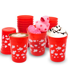 Gobelets Réutilisables en Plastique pour Enfants 8 OZ 12 Pack, Rouges avec Cœurs, Fêtes de Saint-Valentin