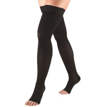 Truform 30-40 mmHg Compressiekousen voor Mannen en Vrouwen, Thigh High, Dot-Top, Open Teen, Zwart, Medium