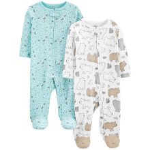 Simple Joys by Carter's Ensemble Bébé 2-Pack Coton Dormir et Jouer, Aqua Bleu Animaux/Blanc Ours, 3-6 Mois