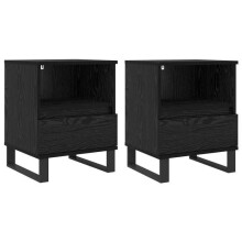 Mesa de cabeceira - HELLOSHOP26 - 40x35x50 cm - 2 gavetas - Carvalho preto - Pés de metal