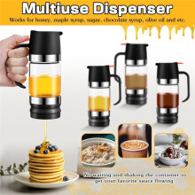 Honingdispenserpot, 10 Oz, Glas Zonder Druppelen, met Handvat, Durables, Heldere Siroopdispenserpot met Siliconen Basis