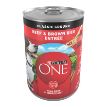 Purina ONE Classic Rundvlees en Bruine Rijst Entree Volwassen Nat Hondenvoer - (Verpakking van 12) 13 oz. Blikjes