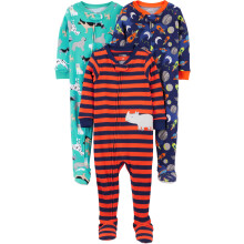 Pijamas de algodón ajustados para bebés niños, 3-Pack, Navy Space/Rust Stripe/Turquoise Green Dogs, 12 meses