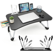 Foldable Laptop Table Bed Tray with USB Hub,Fan LED Light & Side Drawer