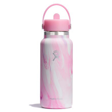Hydro Flask Water Bottle - Insulated Stainless Steel - Wide Mouth Flex Straw Lid, Non Spill, Leakproof and Refillable in 32 Oz Jelly Pink