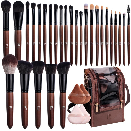 BS-MALL Professionellt Makeup Borst Set 28 Pcs med Resväska