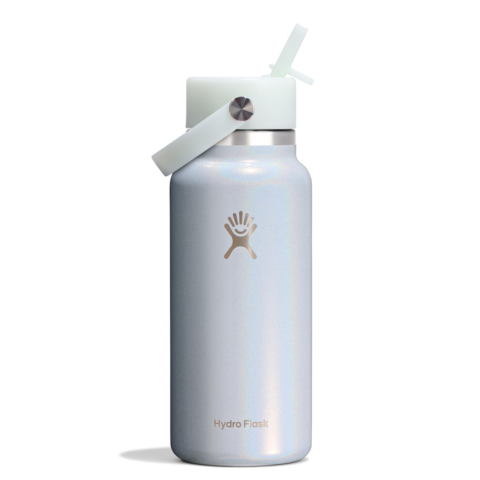 Hydro Flask Water Bottle - Insulated Stainless Steel - Wide Mouth Flex Straw Lid, Non-Spill, Leakproof And Refillable In 32 Oz Glimmer Blue