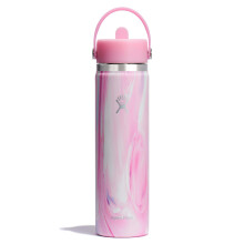 Hydro Flask Water Bottle - Insulated Stainless Steel - Wide Mouth Flex Straw Lid, Non Spill, Leakproof and Refillable in 24 Oz Jelly Pink