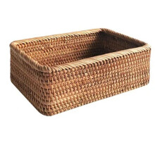Cesta de Mimbre Tejida A Mano, Cesta Rectangular para Frutas, Té y Pan, Caja de Almacenamiento para Cosméticos