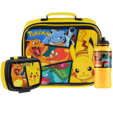 Pokémon Isolierte Lunch Tasche mit Trinkflasche Set für Kinder 3 Teile Schul Snack Tasche Pikachu Geschenke (Gelb)