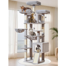 Taoqimiao 76-Inch Cat Tree XXL for Large Cats, Giant Cat Tower with Scratching Board, Extra-Large Metal Hammock, 3 Perches, 7 Sisal Posts, 2 Big Condo