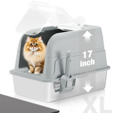 APPKER Stainless Steel Cat Litter Box Fully Enclosed, Extra Large Metal High Sided Cat Box with 120 Fully Transparent See-Through Flip Lid, Scoop & Ma