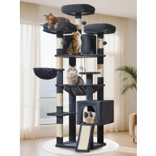 Taoqimiao 76-Inch Cat Tree XXL for Large Cats, Giant Cat Tower with Scratching Board, Extra-Large Metal Hammock, 3 Perches, 7 Sisal Posts, 2 Big Condo