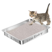 Amibud Laag Ingang Roestvrijstalen Kattenbak voor Grote Katten, Extra Groot