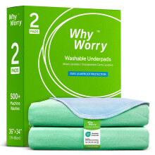 WhyWorry Washable Bed Pads for Adult Incontinence, 34" x 36" (Pack of 2) Washable Pee Pads for Bed Wetting, Heavy Absorbency Reusable Underpads for El