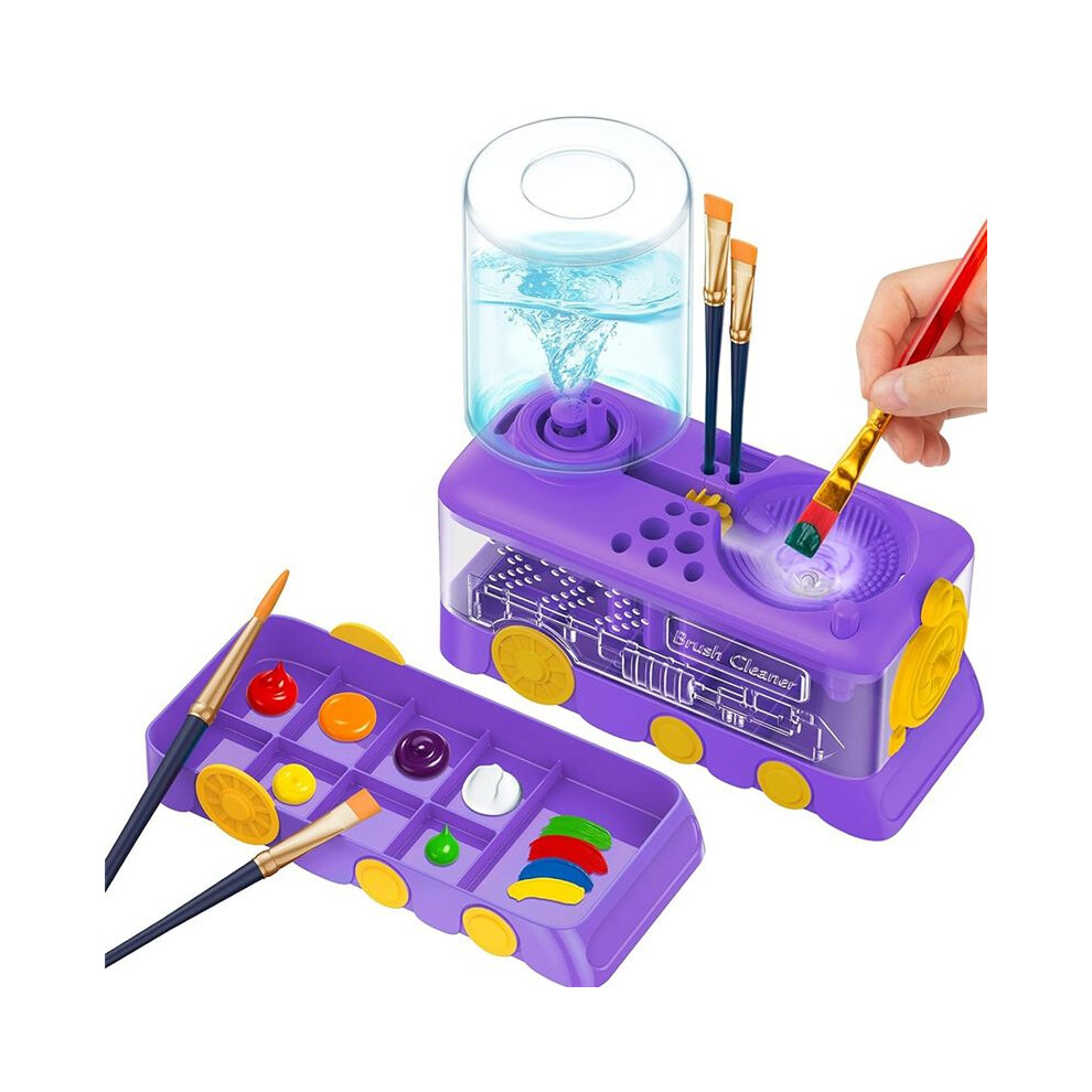 Upgraded Cartoon Paint Brush Cleaner with Tray, Holder & Drain for Acrylic and Watercolor Painingts