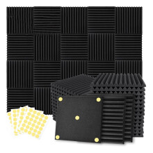 12-Pack Akoestische Schuimpanelen 1 X 12 X 12 Inch Geluidsisolerende, Ruisonderdrukkende Wigvormige Panelen voor Thuiskantoor en Opnamestudio
