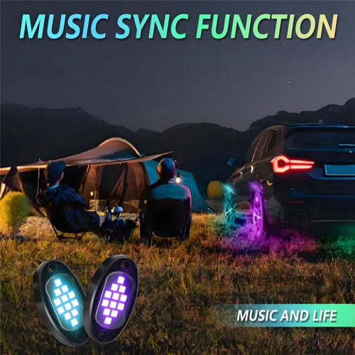 RGB LED Rock Lights, Multifunction Neon Underglow Waterproof Light with APP Control Multicolor Lights for ATV UTV SUV,B