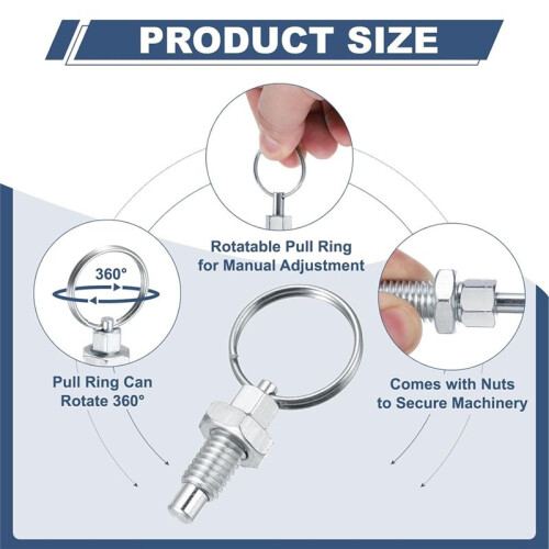 4 Pcs Spring Plunger with Pull Ring,M10x1.5 Pull Ring Indexing Plunger Retractable Spring Manual Plungers for Industrial 2