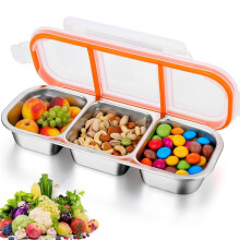 Stainless Steel Snack Containers with Lids,Metal Snack Containers, 3 Compartment Food Container,Reusable Snack Container