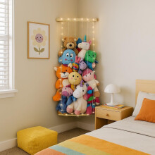 PUTSKA Nursery Furniture Hanging Organizer - Wall Mounted Stuffed Animal Storage for Baby Room, Corner Plush Collection Display & Nursery Organization
