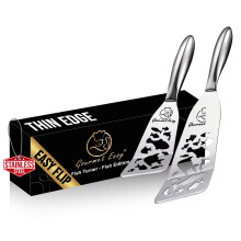 Stainless Steel Fish Spatula Set - Funky Fish Edition, 1 Large Fish Turner + 1 Small Metal Spatula, Ultra Thin Edge for Easy Turning & Flipping, Ergon