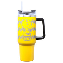 Gobelet de Voyage en Acier Inoxydable Spoontiques, 40 oz - Double Paroi, Poignée Robuste, Couvercle Coulissant - Charlie Brown