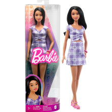 Barbie Fashionistas Puppe mit kurviger & großer Figur, welligem schwarzen Haar, Gingham Cut-Out Kleid & Zubehör
