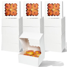qiqee Auto-pop up 6x6x3 Inch Witte Koekdoos met Venster 30Pcs Gebak Macaron Bakkerijdoos