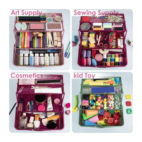 Glitter  &  Tool Storage Box,3-Layer Stackable Carry Tackle Box Sewing Box Organizer for Art