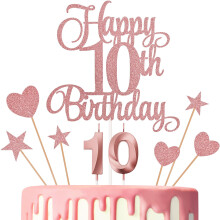 Lecferrarc 10e Verjaardag Taartdecoraties, 10e Verjaardag Kaarsen en Glitter Happy 10e Verjaardag Taart Topper Set