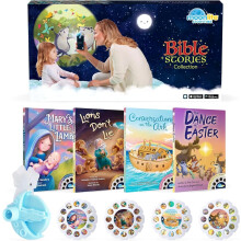 Colección de Cuentos Bíblicos Moonlite para Niños (4 Pack), Danza de Pascua, Los Leones No Mienten, El Cordero de María, Conversaciones en El Arca