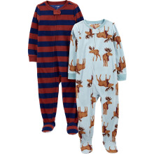 Simple Joys by Carter's Pigiami in Fleece a Maniche Lunghe, Strisce Borgogna/Azzurro, 3T