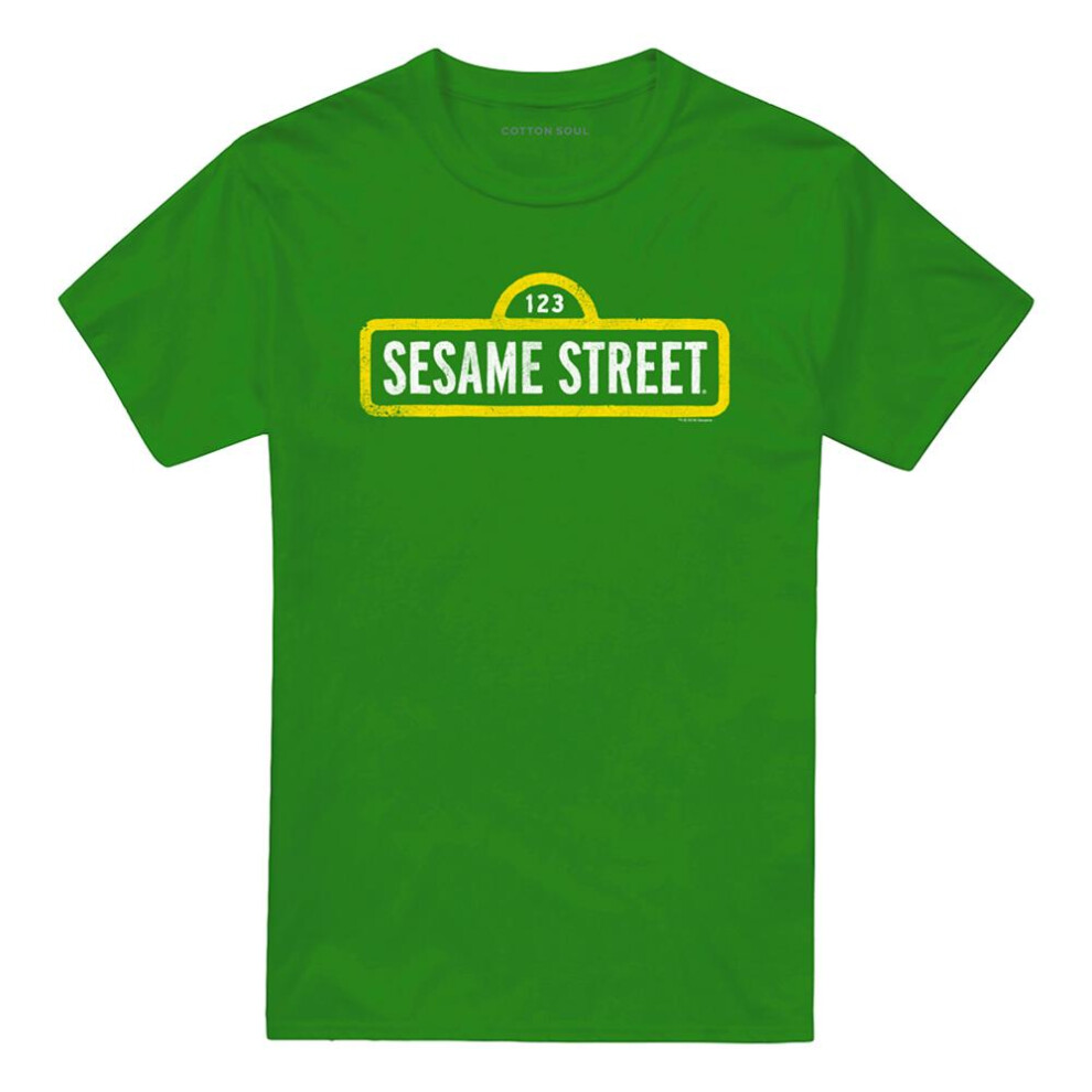 Sesame Street (S, Kelly ) Unisex Adult Rough Logo T-Shirt Green