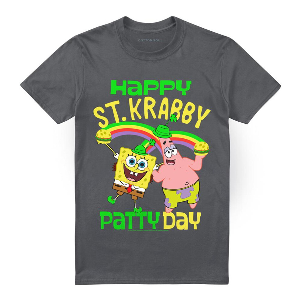 Spongebob Squarepants (Xl, Charcoal) Unisex Adult St Patricks Day T-Shirt