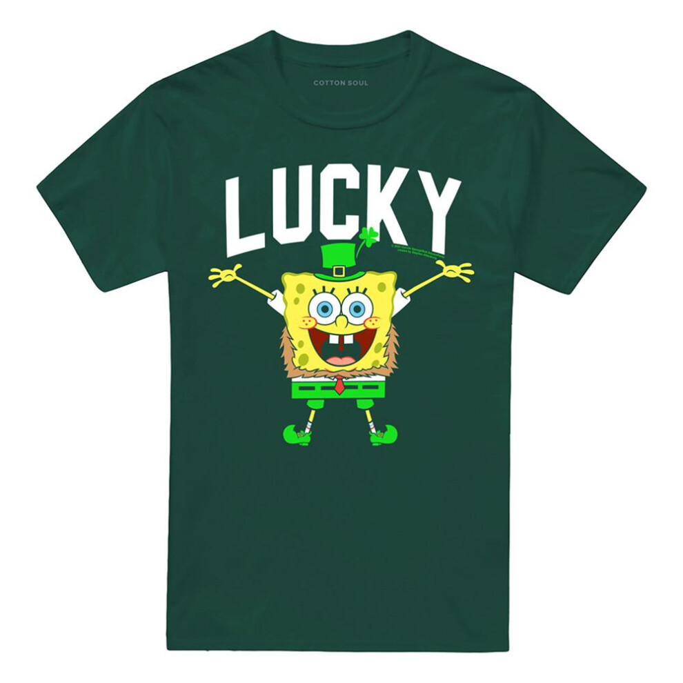 Spongebob Squarepants (S, Hunter Green) Unisex Adult Lucky St Patricks Day T-Shirt