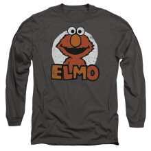 (M, Charcoal) Sesame Street Unisex Adult Elmo Name Long-Sleeved T-Shirt