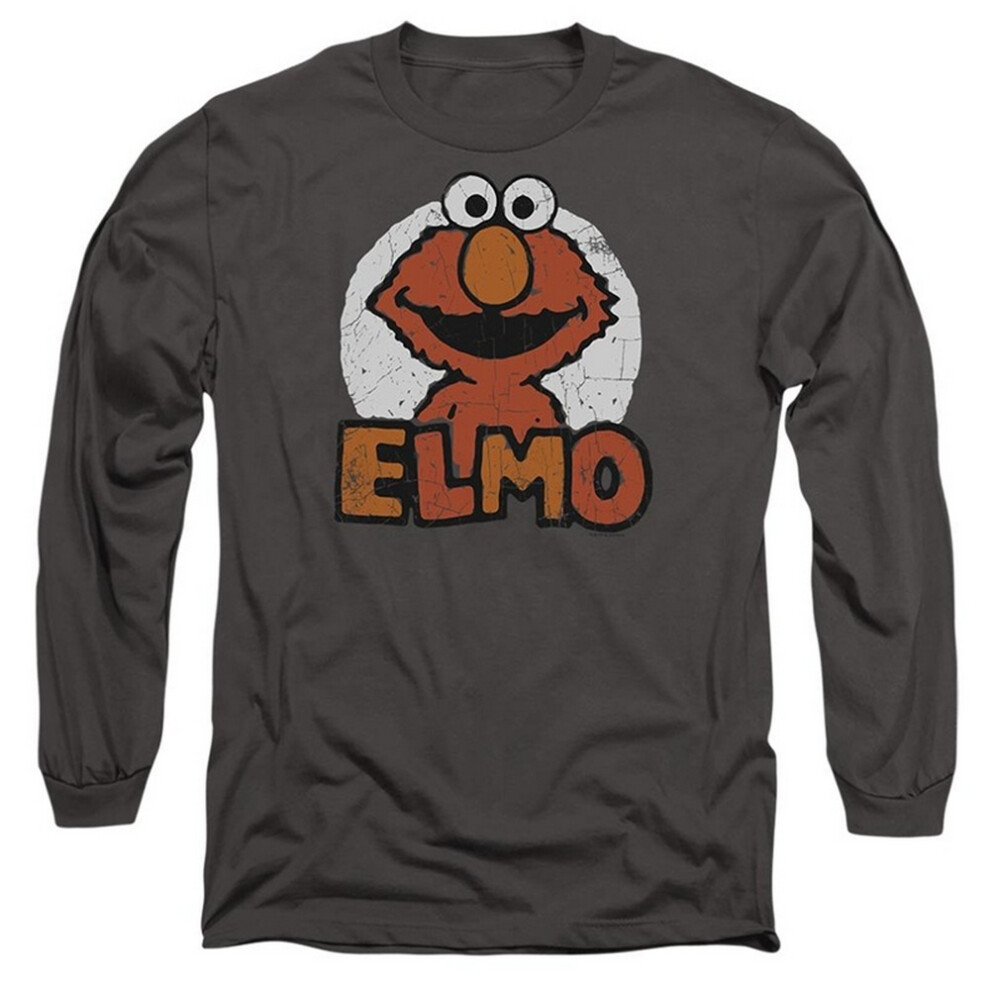 Sesame Street (Xxl, Charcoal) Unisex Adult Elmo Name Long-Sleeved T-Shirt Multicoloured