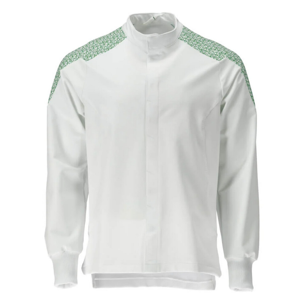 (M, White/Grass Green) Mascot Mens Food & Care Contrast Panel Chef Jacket 5063852933969