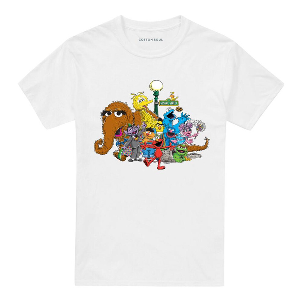 Sesame Street (Xl, White) Unisex Adult Group Shot T-Shirt