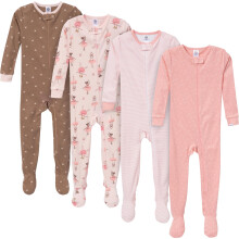 Gerber Fille 4-Pack Pyjamas Pieds, Ballerines, 3-6 Mois