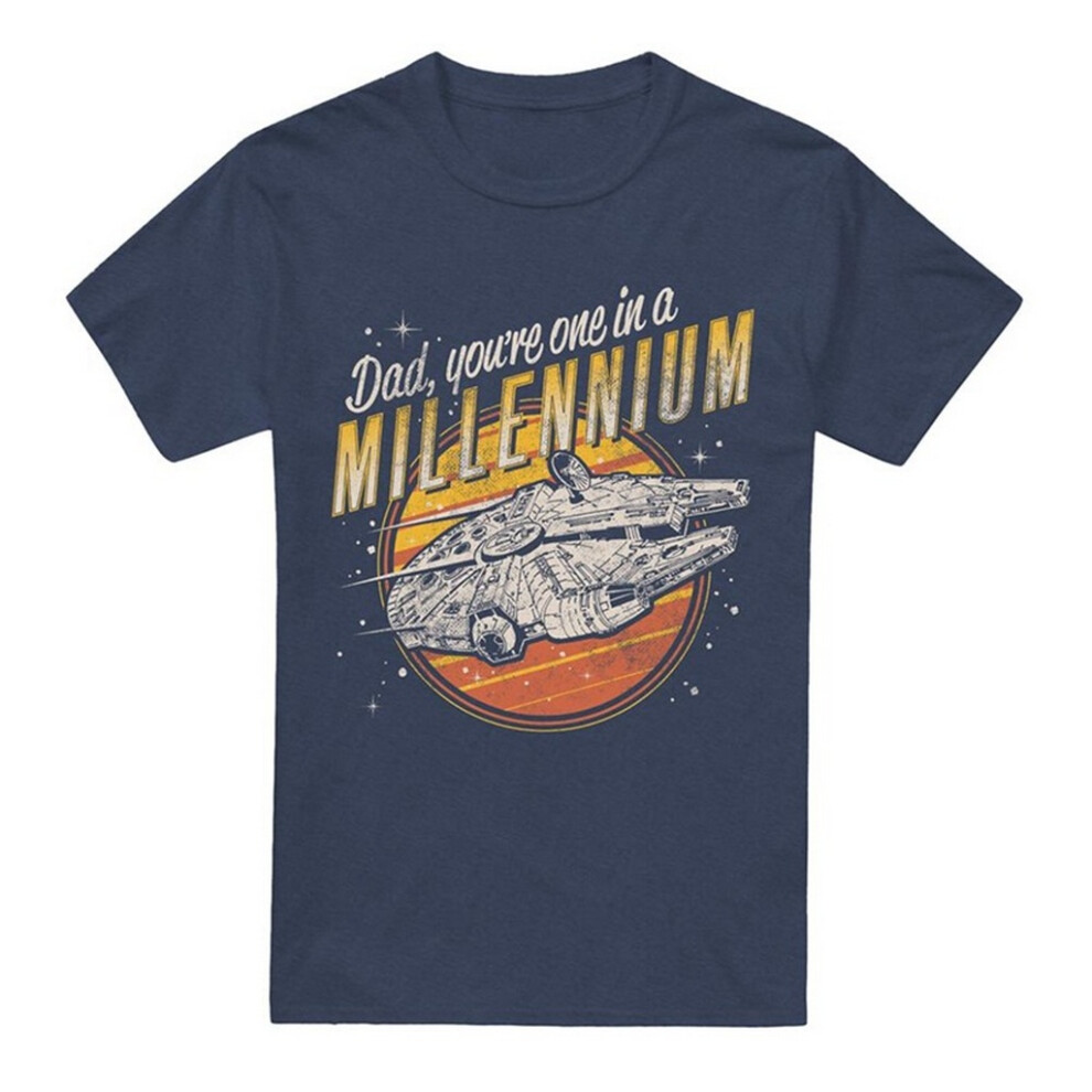 Star Wars (L, Navy) Unisex Adult Dad One In A Millennium Heather T-Shirt Blue,Multicoloured