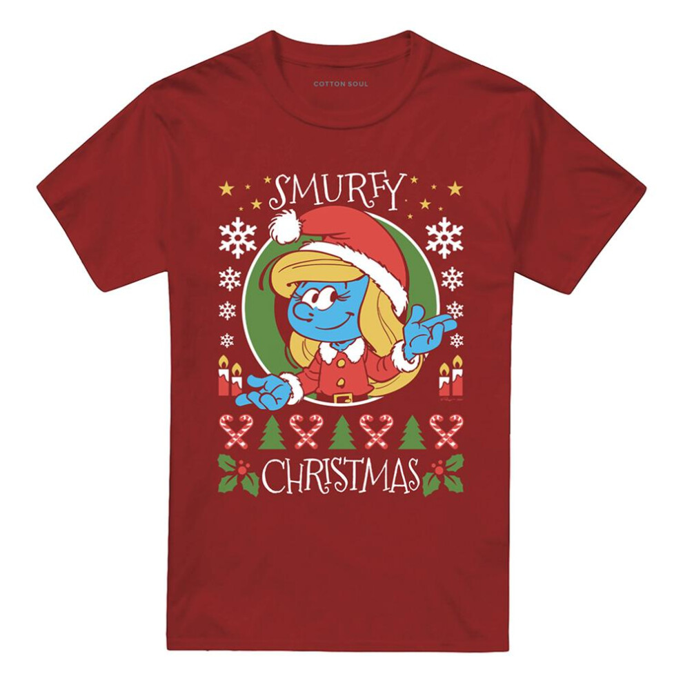 The Smurfs (M, Cardinal) Unisex Adult Smurfette Christmas T-Shirt