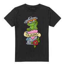 (L, Black) Sesame Street Unisex Adult Trashy Oscar The Grouch Tattoo T-Shirt
