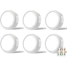 MOUJUCHI Under Cabinet Puck Lights, 6 Pack Battery Operated Under Shelf Lighting, Dimmable Touch Closet Cupboard Kitchen Wardrobe With Remote Control
