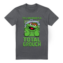 (L, Charcoal) Sesame Street Unisex Adult Grandad Oscar The Grouch Fathers Day T-Shirt