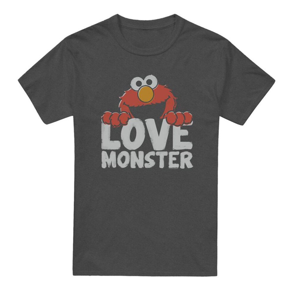 Sesame Street (S, Charcoal) Unisex Adult Love Monster Heather T-Shirt Multicoloured