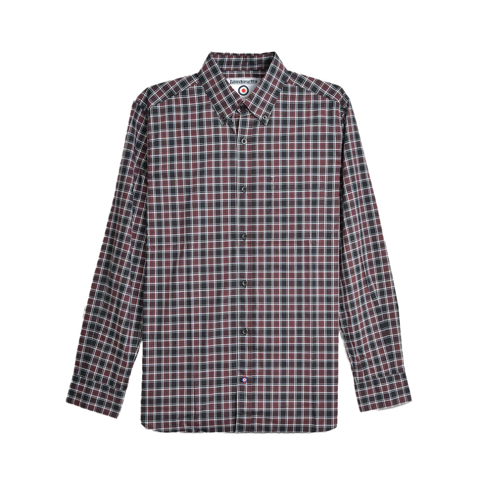 Lambretta (L, Burgundy/Black) Mens Checked Long-Sleeved Shirt