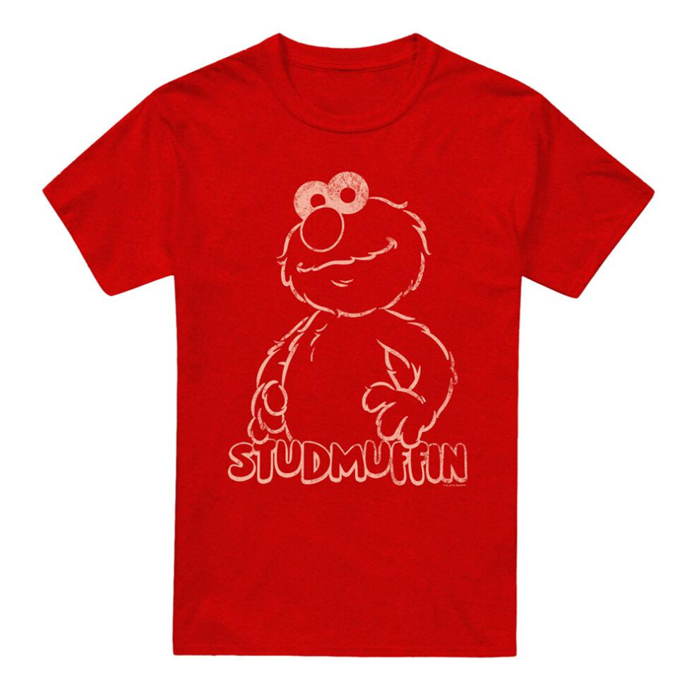 Sesame Street (Xl, ) Unisex Adult Studmuffin Heather T-Shirt Red